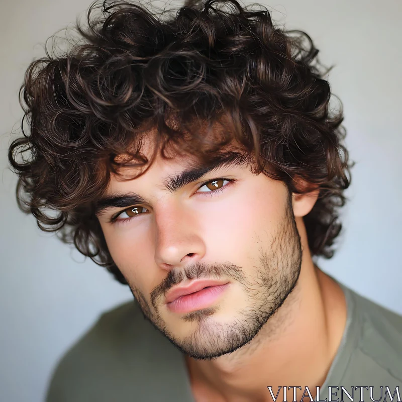 Expressive Curly-Haired Man Portrait AI Image