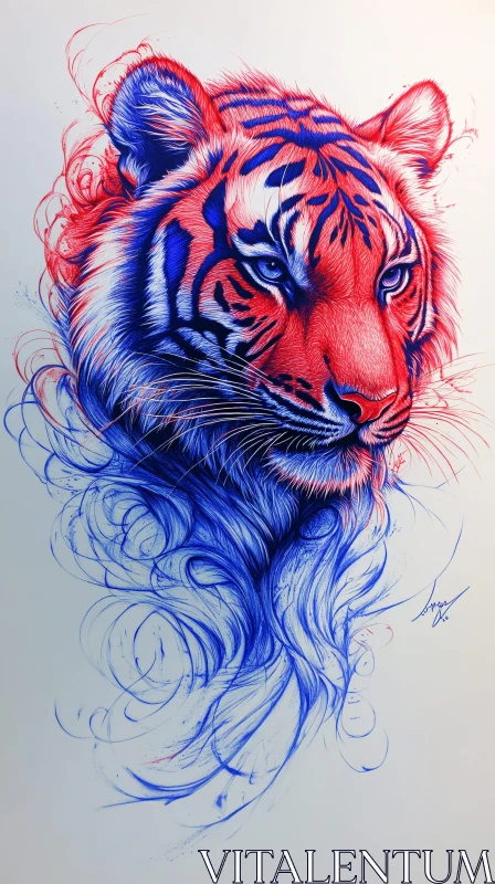 AI ART Bold Abstract Tiger Artwork in Red and Blue