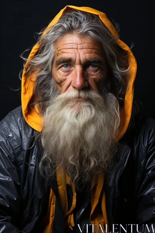 Portrait of a Bearded Elder in Orange Hood AI Image