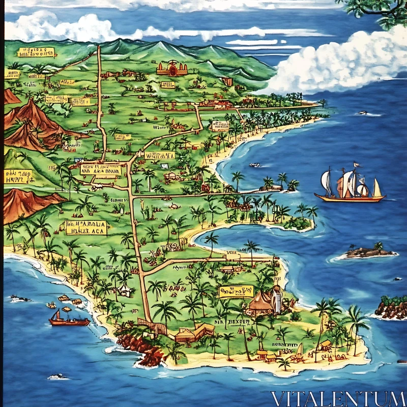 Detailed Vintage Island Cartography AI Image