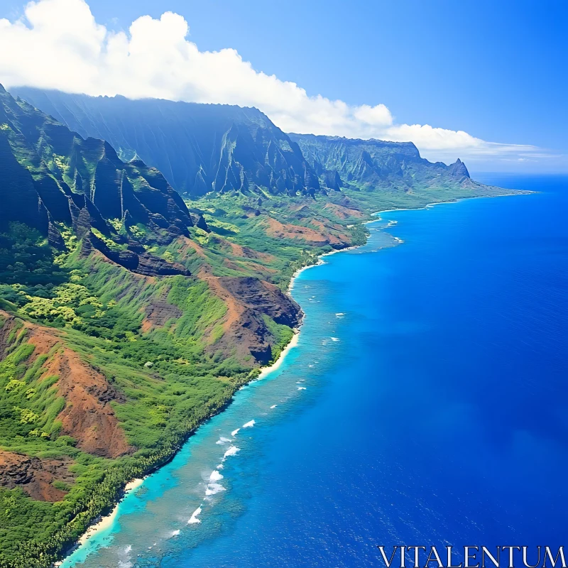 Aerial Landscape of Tropical Island with Cliffs and Blue Waters AI Image