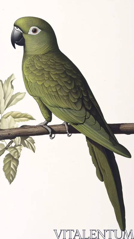 AI ART Green Parrot on Branch Art