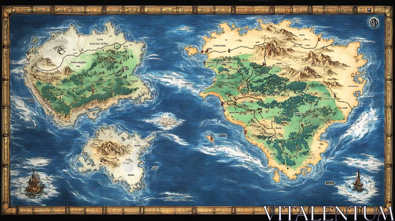 Fantasy Cartographic Map of Islands and Seas AI Image