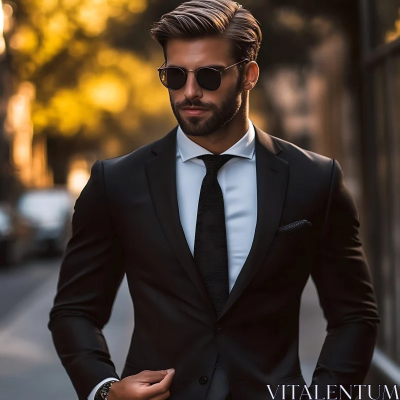 Elegant Man in Formal Attire with Sunglasses AI Image