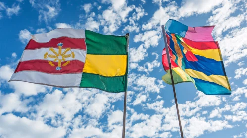 Colorful Flags Against a Blue Sky