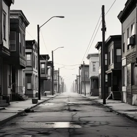 Desolate City Street with Brick Buildings