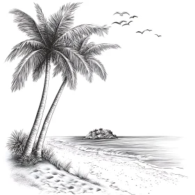 Peaceful Seascape in Black and White Illustration