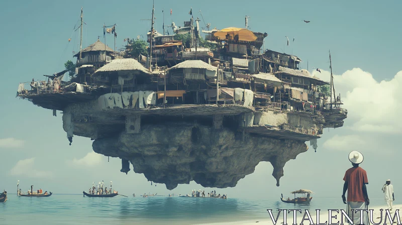 Floating Village Fantasy Scene AI Image