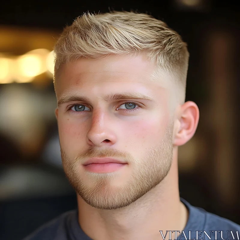 Blonde Man Portrait with Blue Eyes AI Image