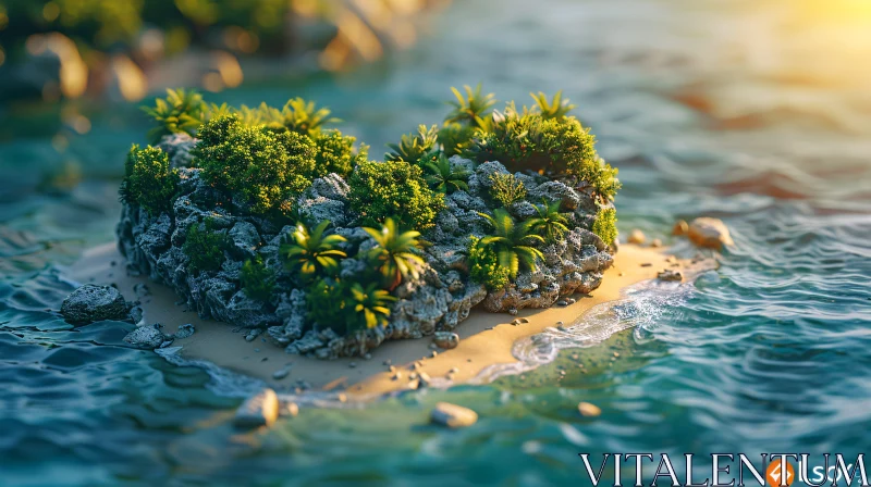 Serene Tropical Island with Lush Vegetation AI Image