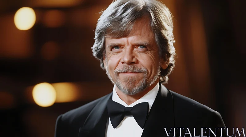 Formal Portrait of a Silver-Haired Man in a Tuxedo AI Image