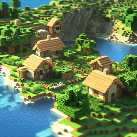 Voxel Village Landscape