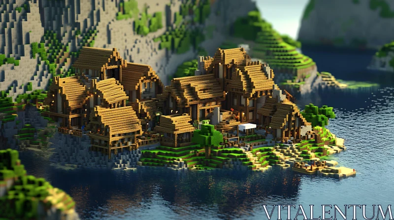 Charming Minecraft Lakeside Village AI Image