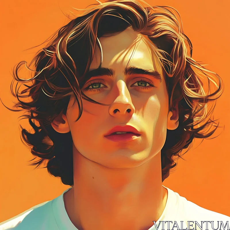 Young Man with Wavy Hair and Intense Gaze AI Image