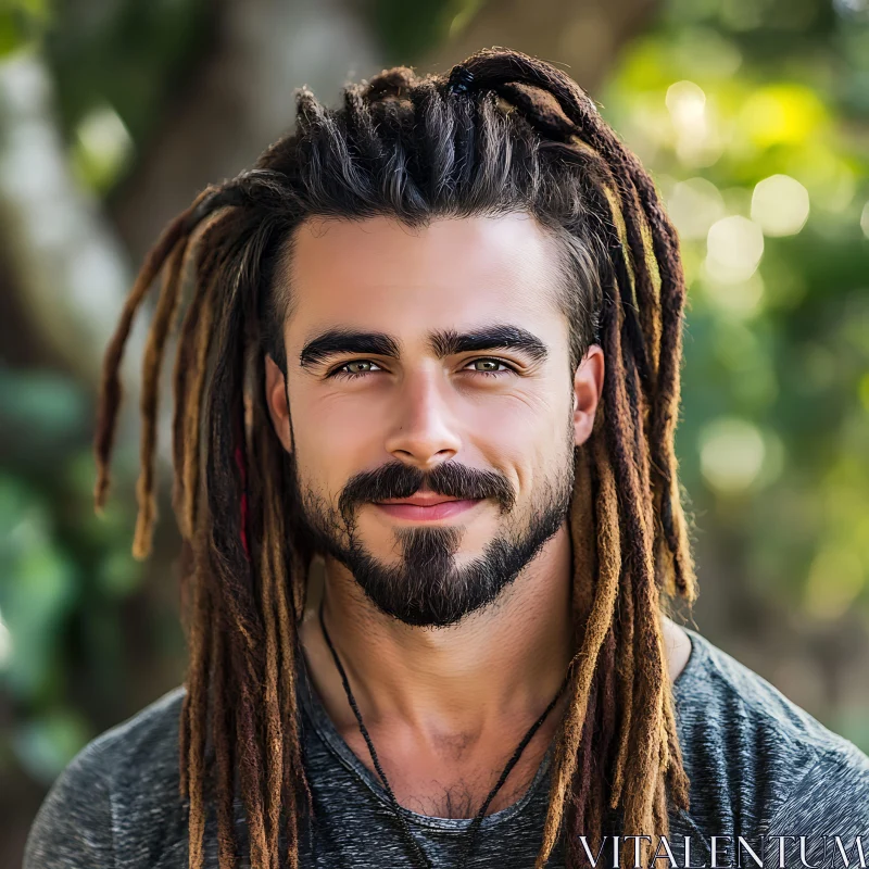 Man with Dreadlocks in Nature AI Image