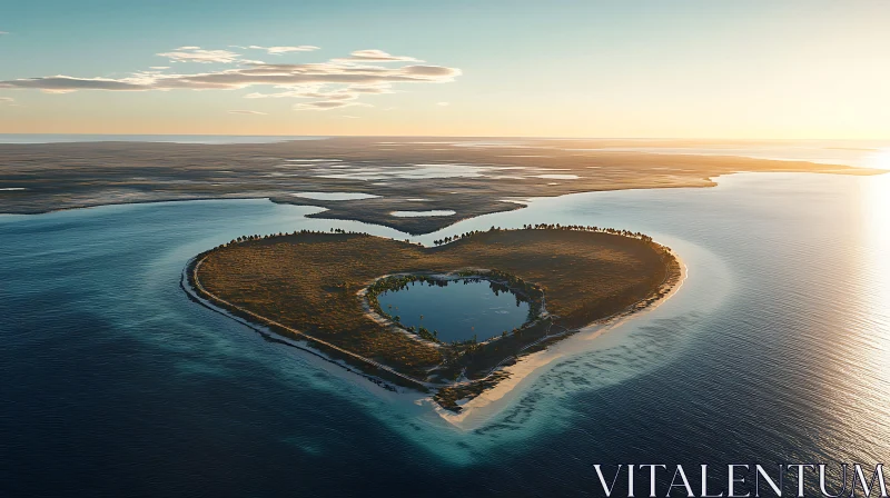 Romantic Heart Island in Golden Twilight AI Image