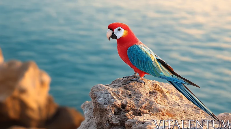 Colorful Parrot and Ocean View AI Image