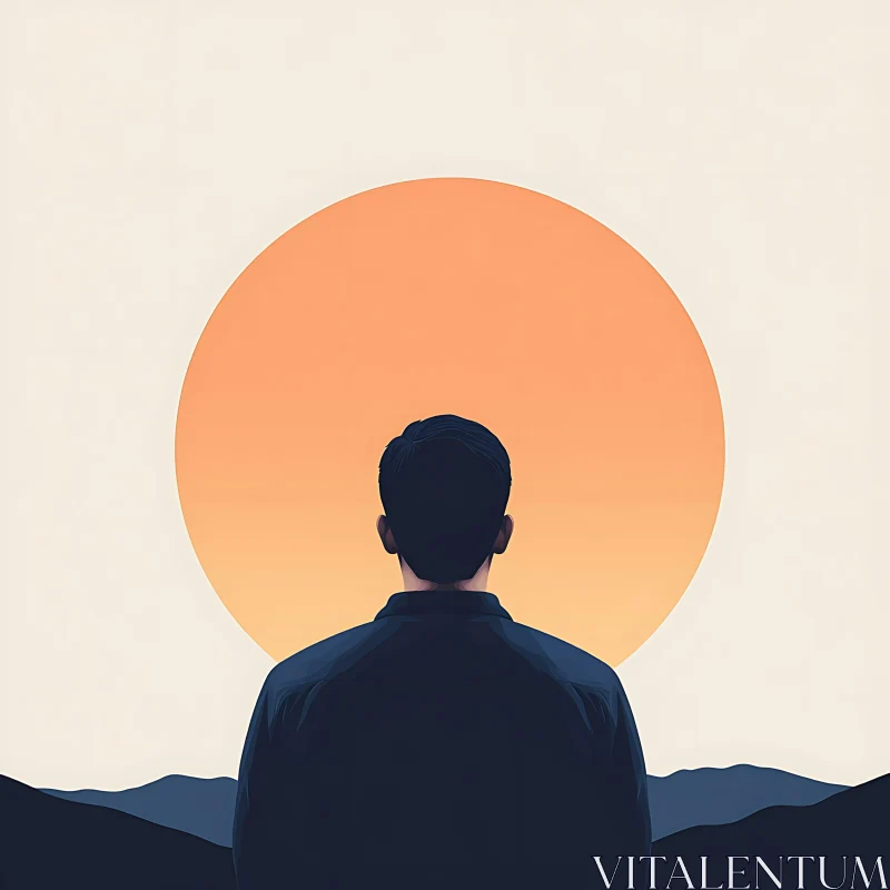 Silhouette of a Man Watching the Sunset AI Image