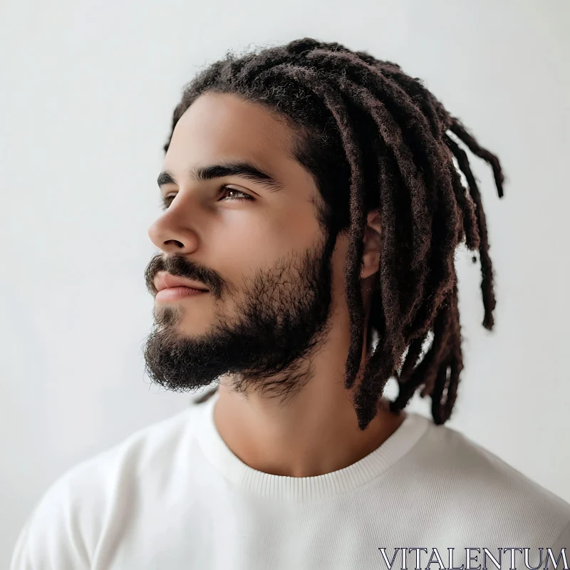 Serene Profile of a Man with Dreadlocks AI Image