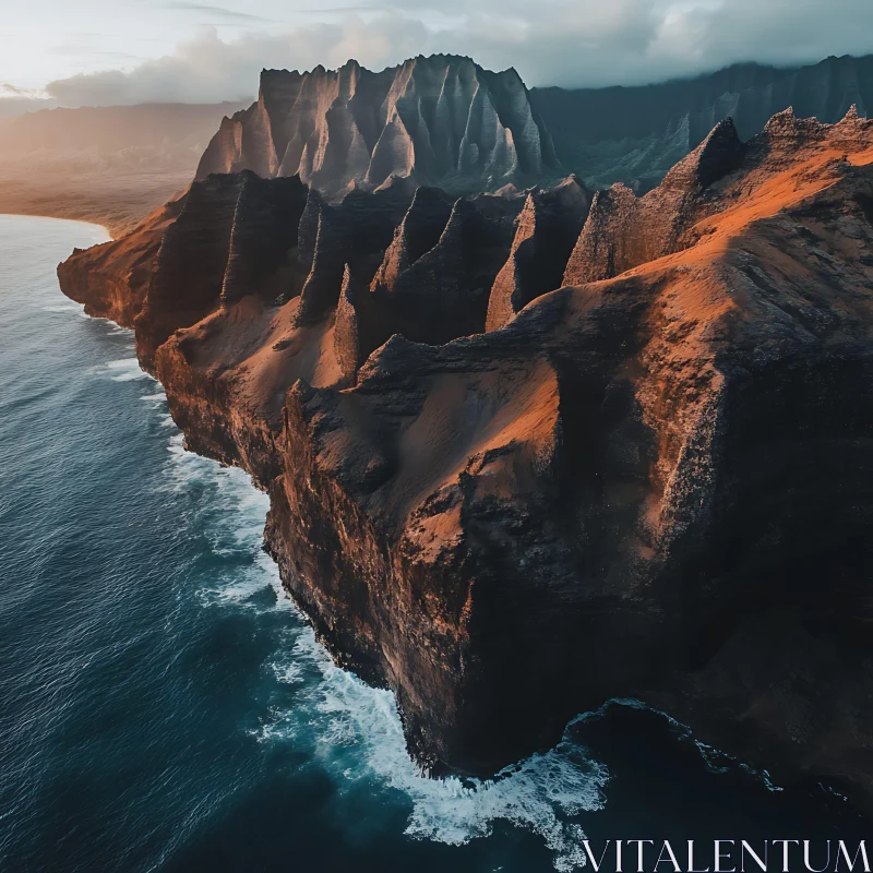 Coastal Cliffs and Ocean at Sunset AI Image