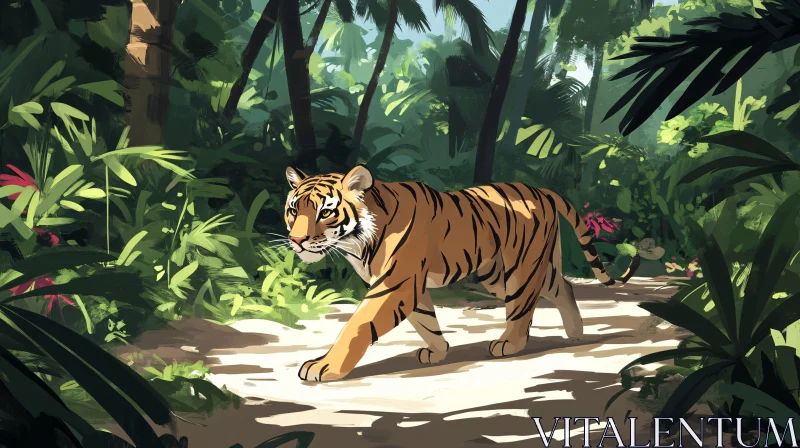 Tiger in Dense Foliage AI Image