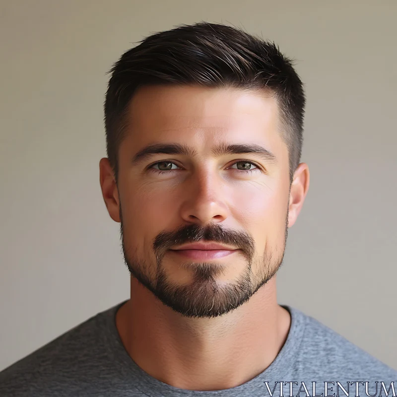 Male Portrait with Beard and Neutral Background AI Image