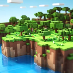 Blocky Forest and Water in Pixel Art Style