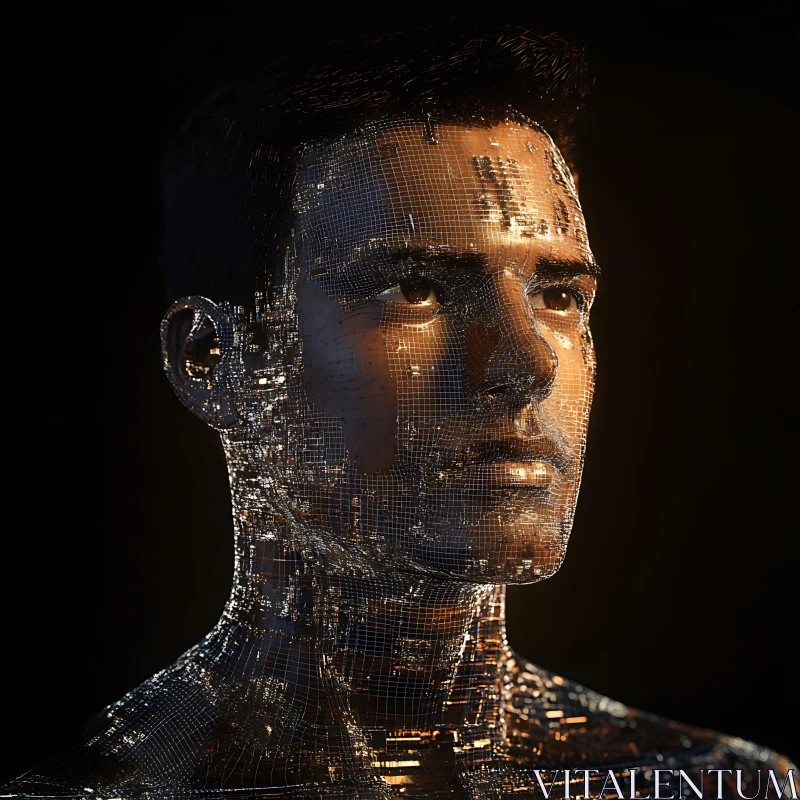 AI ART Futuristic Cyborg Man with Advanced Mesh and Microchip Design