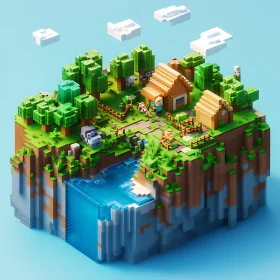 Isometric Voxel Island Landscape