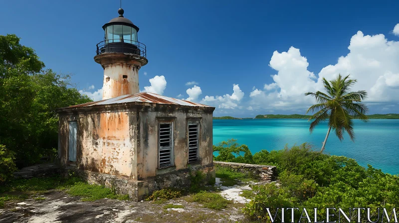 Vintage Lighthouse by Turquoise Sea AI Image