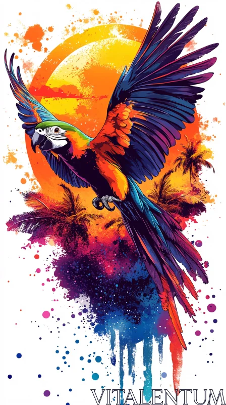 AI ART Vibrant Parrot and Sunset Artwork