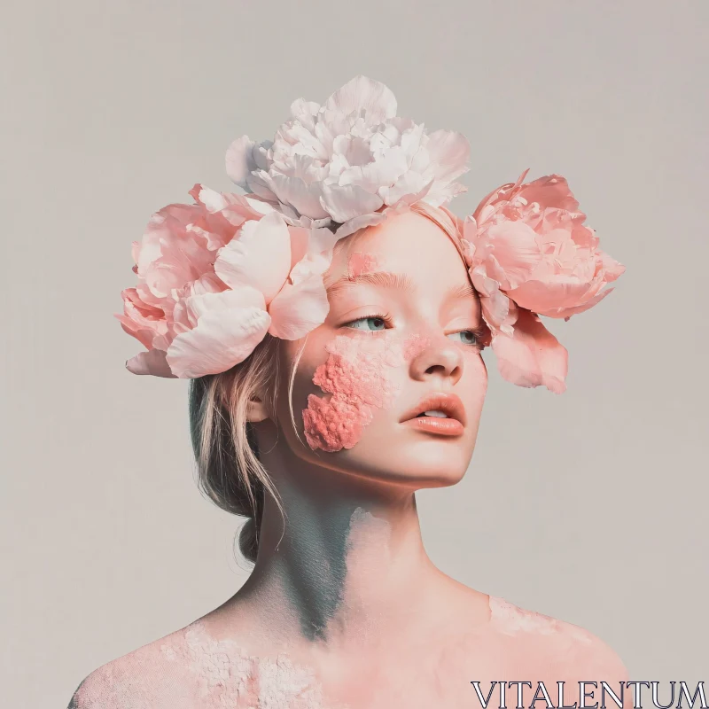 Woman with Flower Headpiece in Pastel Colors AI Image