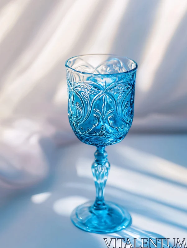 Ornate Blue Glass Goblet in Soft Light AI Image