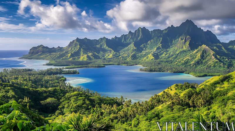 Stunning Mountainous Island with Greenery and Ocean View AI Image