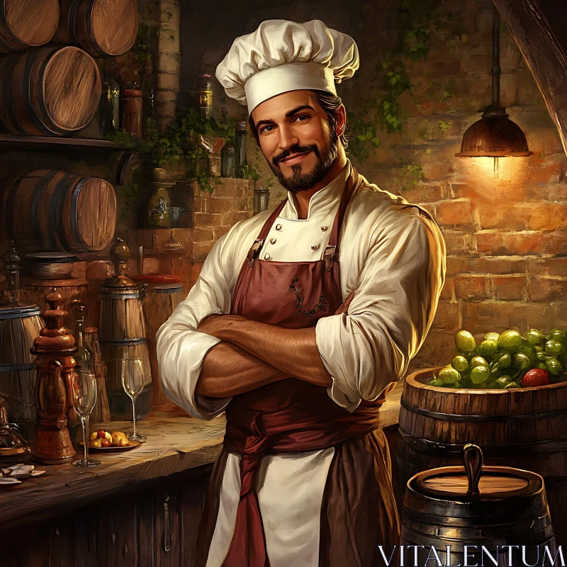 Portrait of a Chef in Rustic Kitchen Setting AI Image