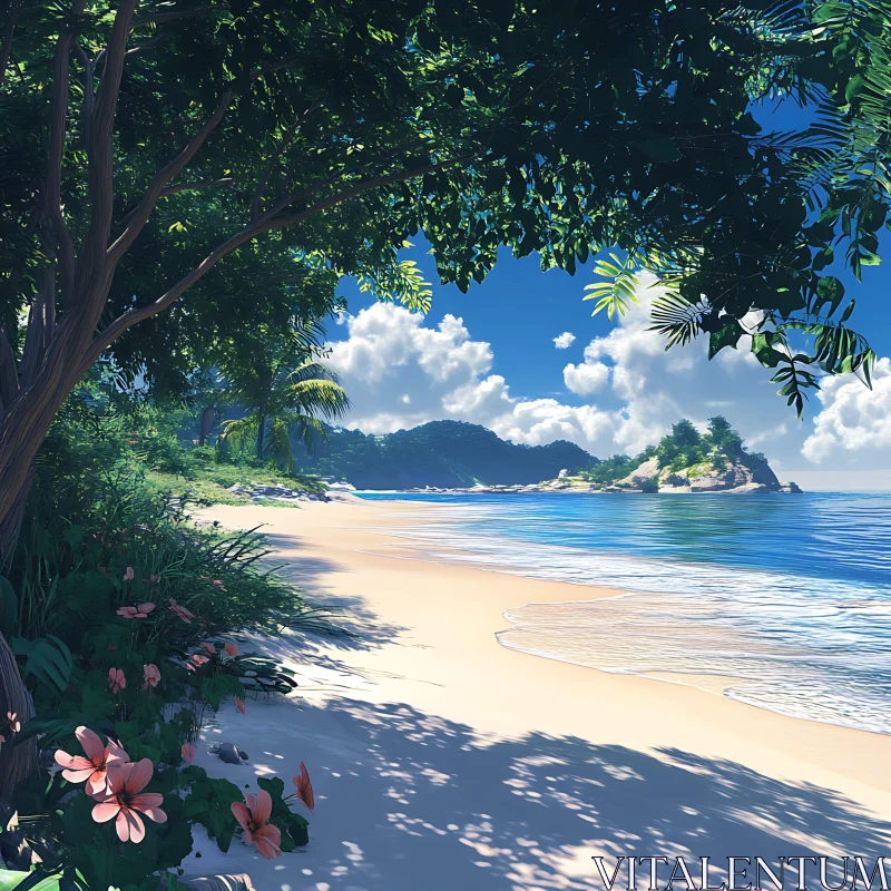 Idyllic Tropical Beach and Clear Blue Sea AI Image