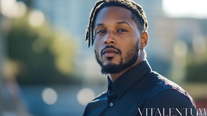 Outdoor Portrait of a Man with Dreadlocks and Beard AI Image