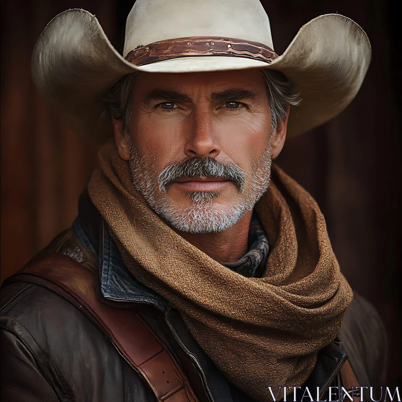 Rugged Cowboy with Leather Jacket AI Image