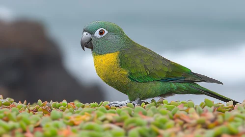 Colorful Bird Perched on Succulents