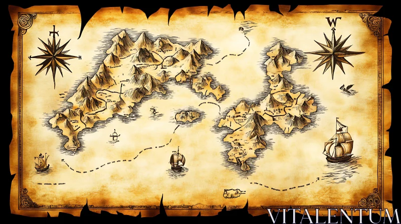 Antique Pirate Treasure Map Illustration AI Image