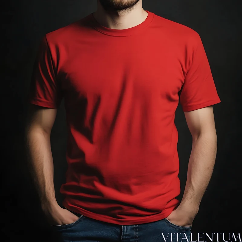 Vibrant Red Casual T-Shirt for Everyday Wear AI Image