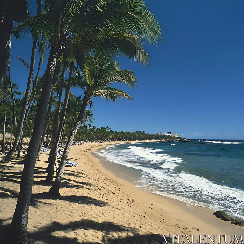 Tranquil Coastal View with Palm Trees AI Image