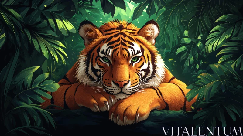 Tiger in Dense Jungle AI Image