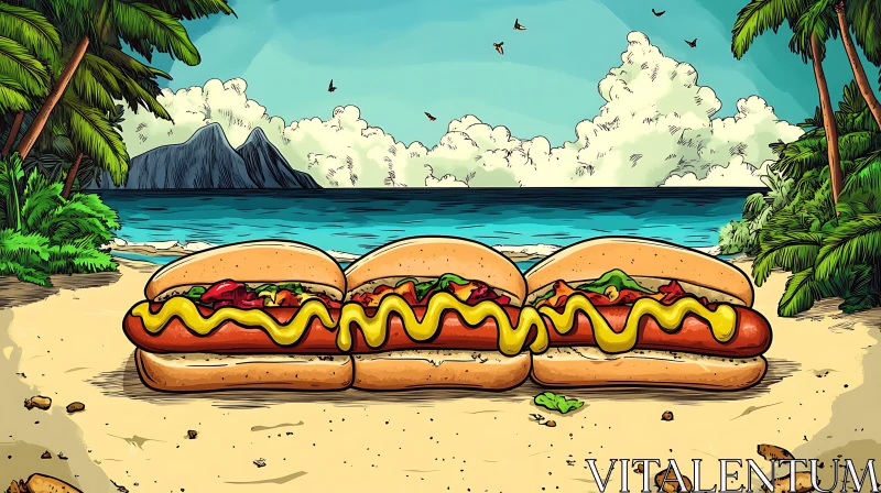 Hotdogs on a Tropical Beach AI Image