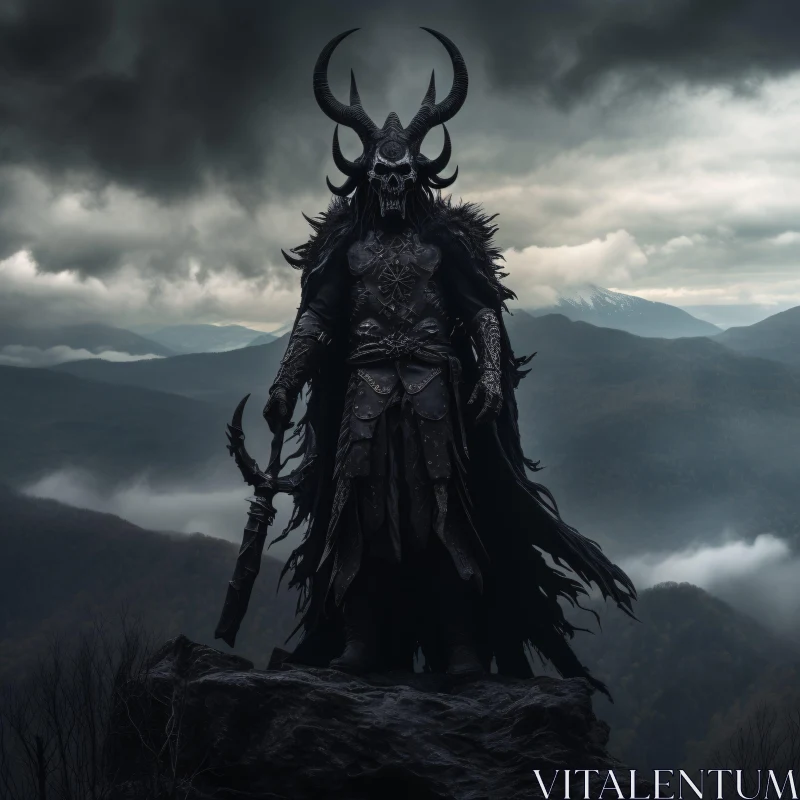 AI ART Dark Armored Figure on Mountain Edge