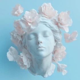 Peaceful Marble Bust Adorned with Pastel Blooms