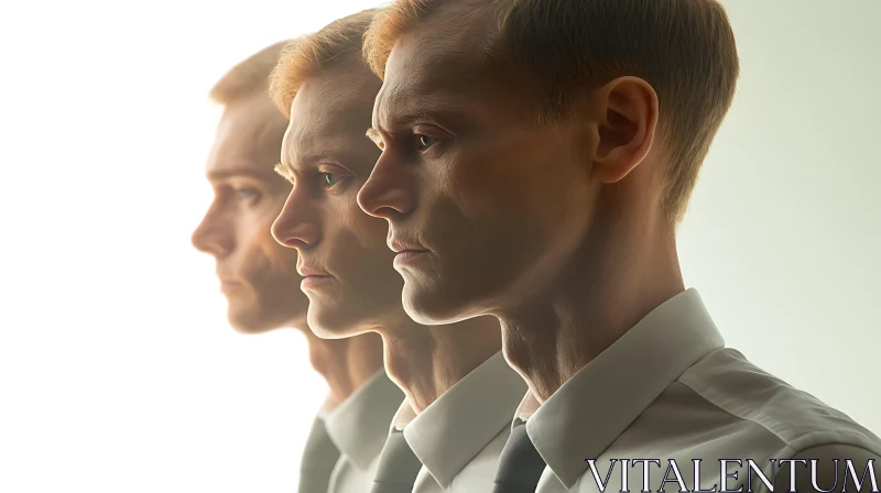 Triplet Side Profiles in Formal Attire AI Image