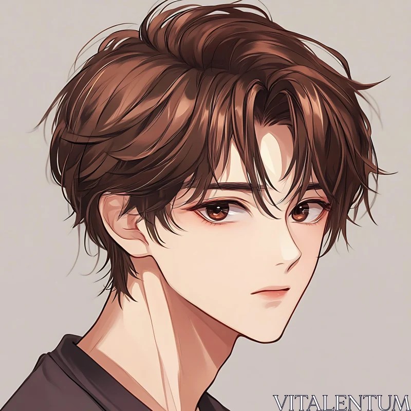 Male Anime Character with Brown Hair - Illustration AI Image