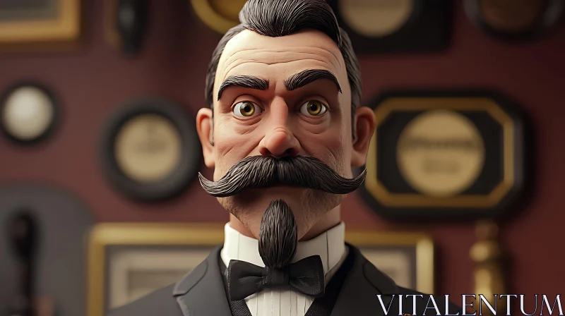 Gentleman with Mustache in Black Suit Portrait AI Image