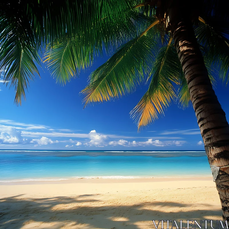 Tranquil Palm-Fringed Tropical Beach AI Image